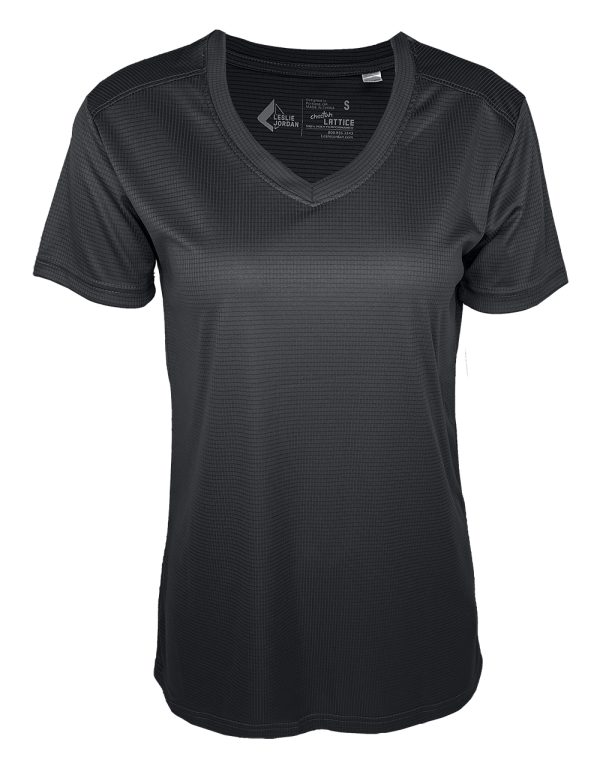Women's Black Lattice V-Neck Short Sleeve T-Shirt
