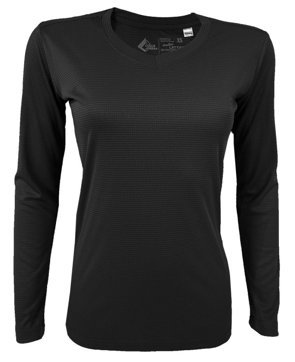 Women's Black Lattice V-Neck Long Sleeve T-Shirt