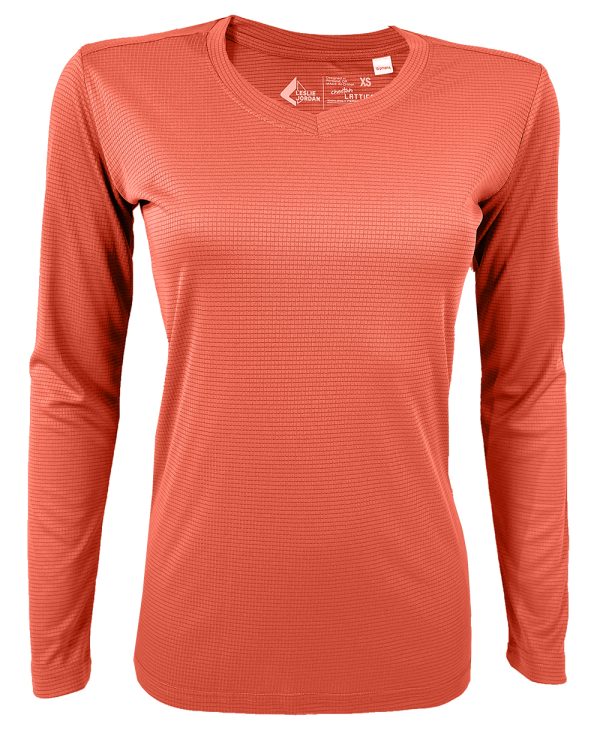Women's Madison Orange Lattice V-Neck Long Sleeve T-Shirt