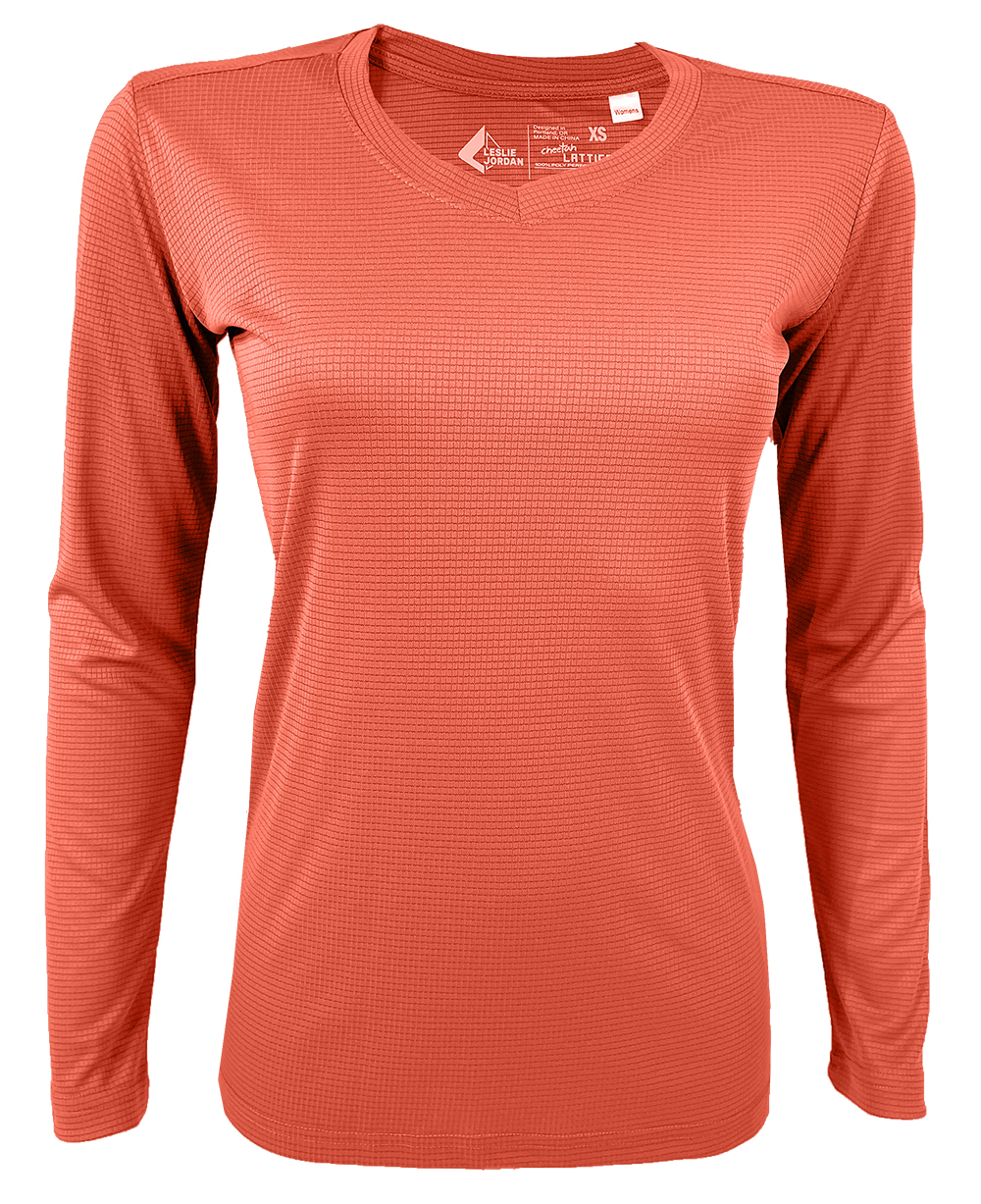 Women's Madison Orange Lattice V-Neck Long Sleeve T-Shirt