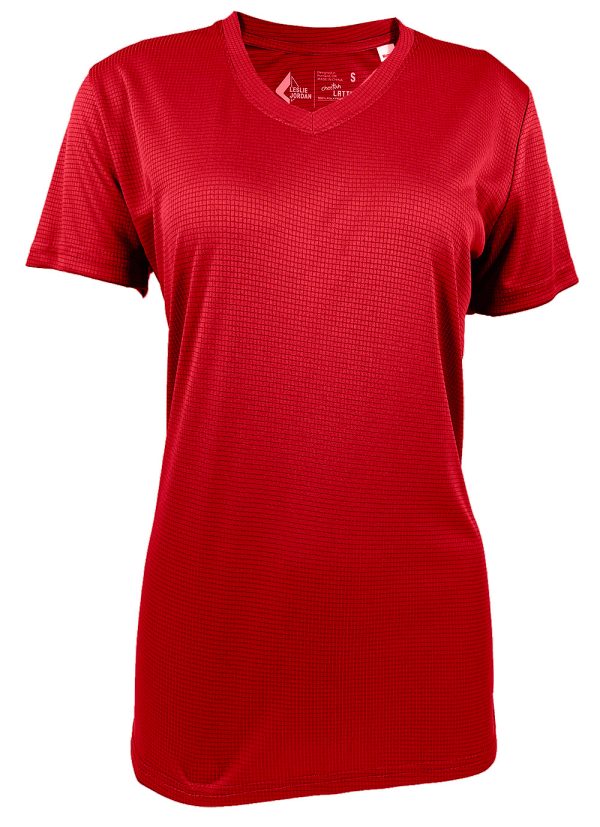 Women's Red Lattice V-Neck Short Sleeve T-Shirt